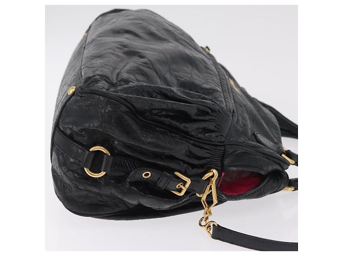 Miu Miu Handtasche Leder 2way Schwarz Gold Auth 167663M Golden - Ansicht 3