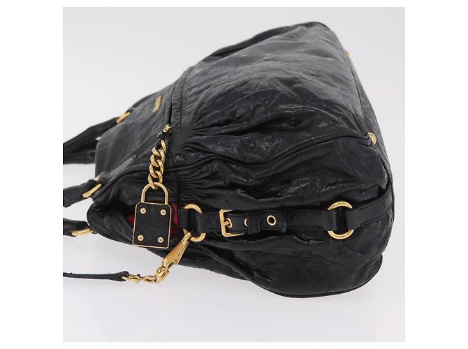 Miu Miu Handtasche Leder 2way Schwarz Gold Auth 167663M Golden - Ansicht 4