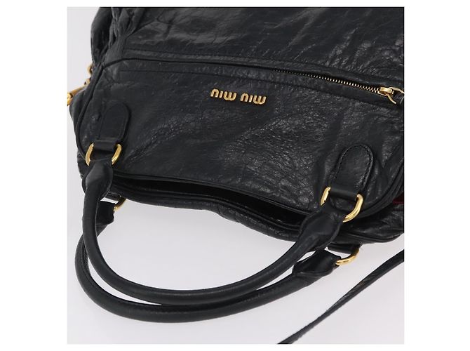 Miu Miu Handtasche Leder 2way Schwarz Gold Auth 167663M Golden - Ansicht 6