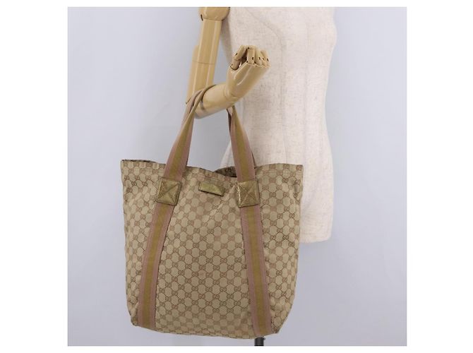 Borsa Tote GUCCI GG Canvas Sherry Line Beige 189669 Auth 206454 - vista 24