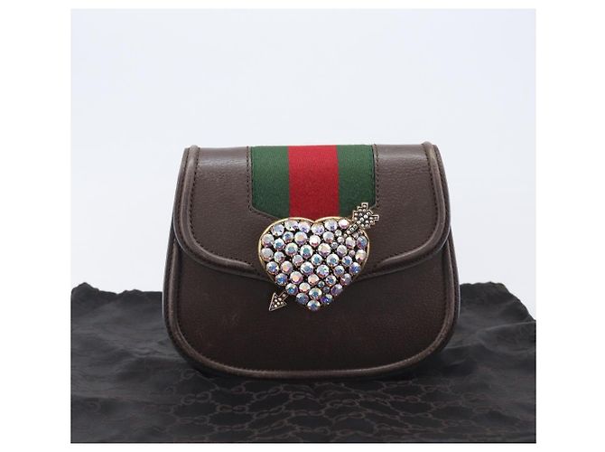 Bolsa de Ombro GUCCI Web Sherry Line em Couro Marrom e Dourado 500756 Auth 206277M - vista 12
