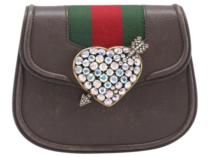 Bolsa de Ombro GUCCI Web Sherry Line em Couro Marrom e Dourado 500756 Auth 206277M - vista 13