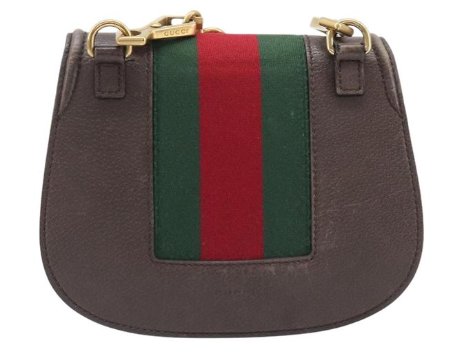 Bolsa de Ombro GUCCI Web Sherry Line em Couro Marrom e Dourado 500756 Auth 206277M - vista 2
