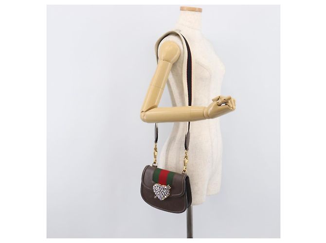 Bolsa de Ombro GUCCI Web Sherry Line em Couro Marrom e Dourado 500756 Auth 206277M - vista 29
