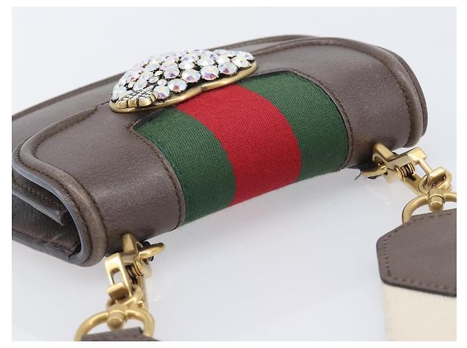 Bolsa de Ombro GUCCI Web Sherry Line em Couro Marrom e Dourado 500756 Auth 206277M - vista 6