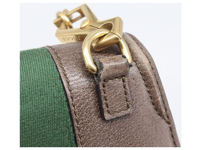 Bolsa de Ombro GUCCI Web Sherry Line em Couro Marrom e Dourado 500756 Auth 206277M - vista 9