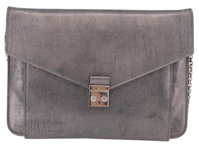Christian Dior Schultertasche mit Kette Leder Silver Auth ka6506 Silber - Ansicht 13