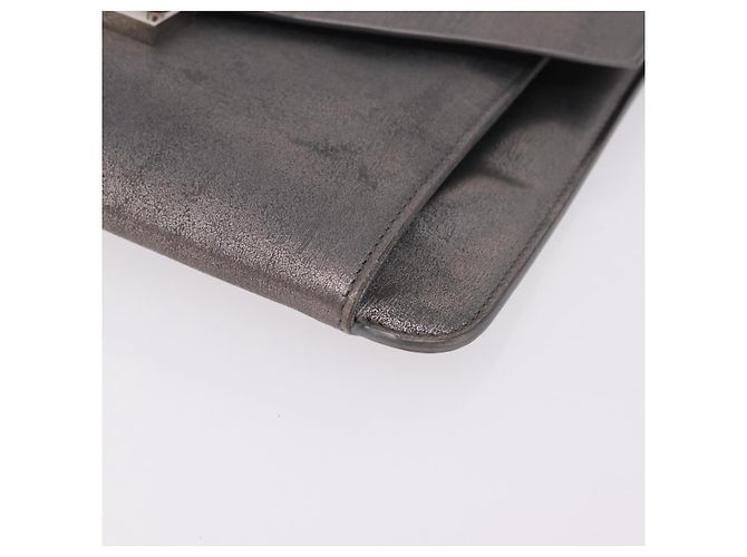 Christian Dior Schultertasche mit Kette Leder Silver Auth ka6506 Silber - Ansicht 14