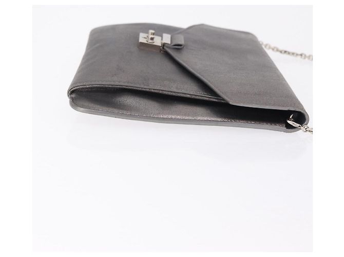 Christian Dior Schultertasche mit Kette Leder Silver Auth ka6506 Silber - Ansicht 4
