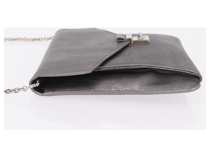 Christian Dior Schultertasche mit Kette Leder Silver Auth ka6506 Silber - Ansicht 5