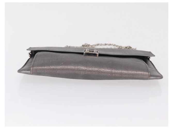Christian Dior Schultertasche mit Kette Leder Silver Auth ka6506 Silber - Ansicht 6