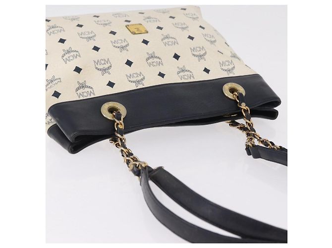 MCM Vicetos Logogram Chain Tote Bag PVC Leather White Gold Auth 202498 Tragetasche Weiß Golden - Ansicht 14