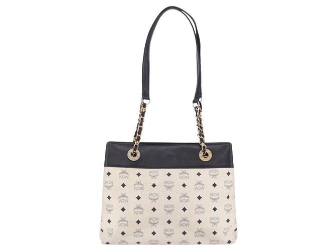 MCM Vicetos Logogram Chain Tote Bag PVC Leather White Gold Auth 202498 Tragetasche Weiß Golden - Ansicht 2