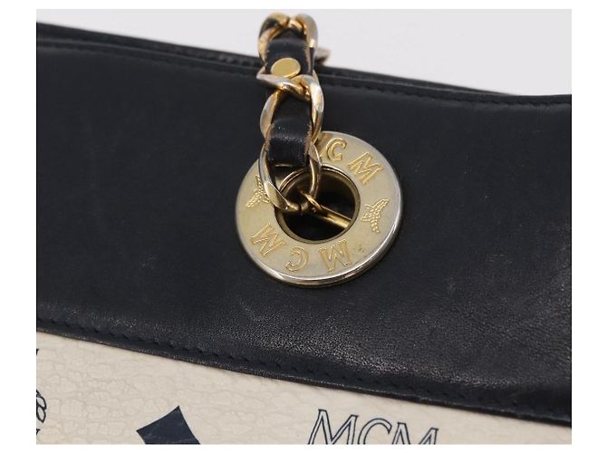 MCM Vicetos Logogram Chain Tote Bag PVC Leather White Gold Auth 202498 Tragetasche Weiß Golden - Ansicht 20