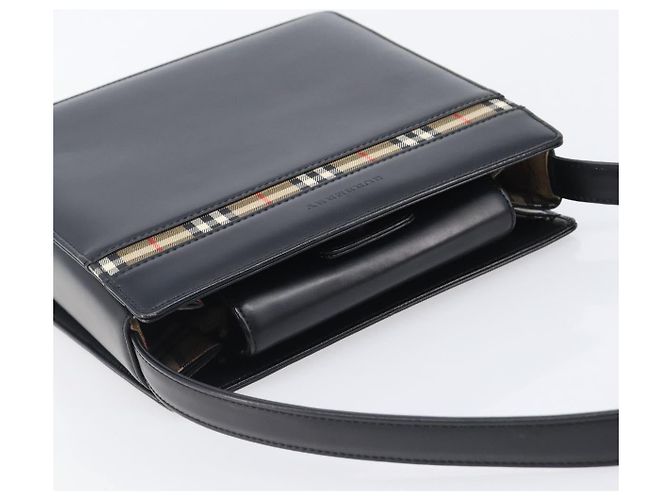 Borsa a tracolla BURBERRY in pelle nera e argento Auth 206797A Nero - vista 7