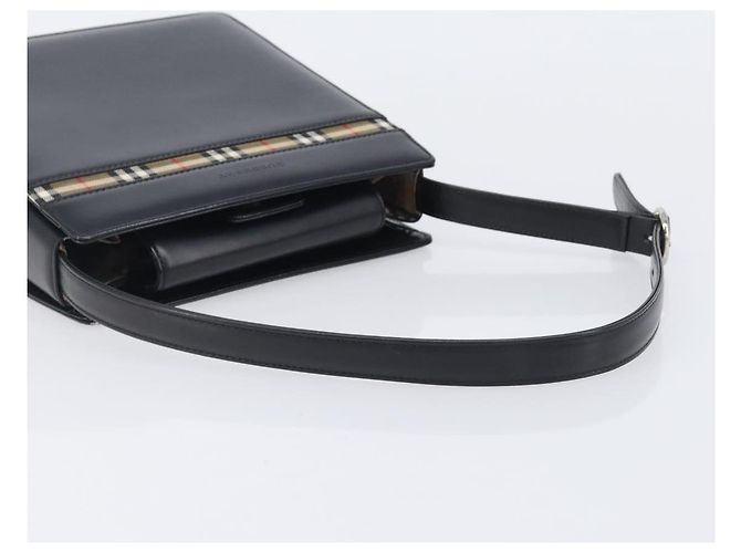 Borsa a tracolla BURBERRY in pelle nera e argento Auth 206797A Nero - vista 8