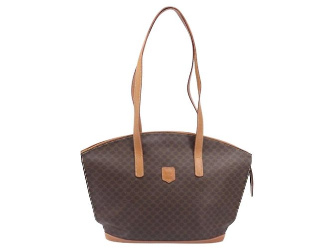 Céline Saco Tote CELINE Macadam Canvas PVC Couro Brown Gold Auth 206774 Marrom Dourado - vista 13
