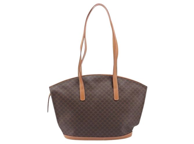 Céline Saco Tote CELINE Macadam Canvas PVC Couro Brown Gold Auth 206774 Marrom Dourado - vista 2