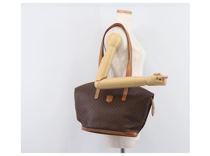 Céline Saco Tote CELINE Macadam Canvas PVC Couro Brown Gold Auth 206774 Marrom Dourado - vista 24