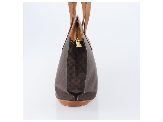 Céline Saco Tote CELINE Macadam Canvas PVC Couro Brown Gold Auth 206774 Marrom Dourado - vista 3