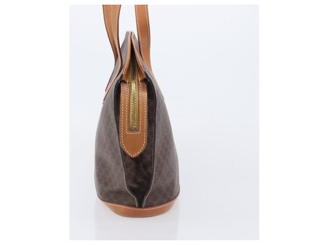 Céline Saco Tote CELINE Macadam Canvas PVC Couro Brown Gold Auth 206774 Marrom Dourado - vista 4