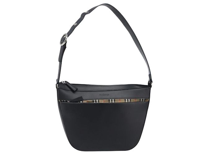 Bolsa de Ombro BURBERRY Couro Preto Prata Auth 206802 - vista 13