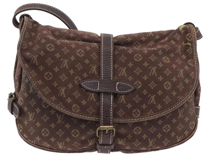 Borsa LOUIS VUITTON Monogram Mini Lin Saumur 30 Brown Fuzan M95227 LV Auth ep16180 Marrone - vista 3