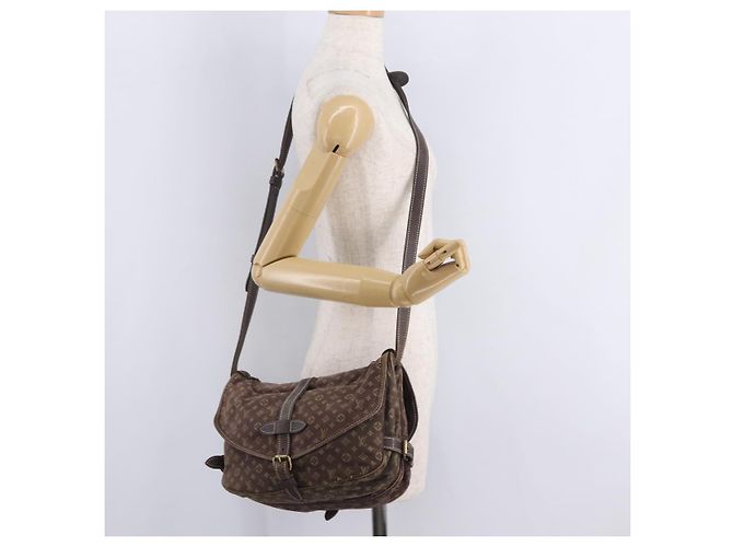 Borsa LOUIS VUITTON Monogram Mini Lin Saumur 30 Brown Fuzan M95227 LV Auth ep16180 Marrone - vista 38