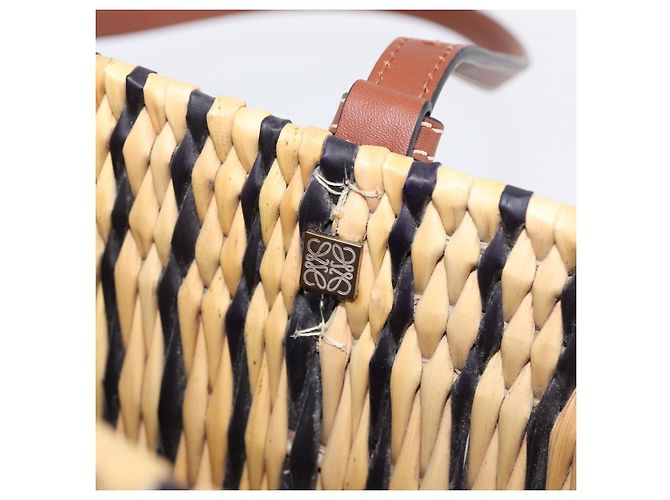 LOEWE Tote Bag Raffia Beige Silver Auth 206724M Silvery - view 10