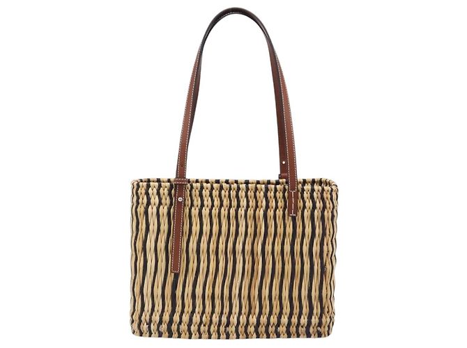 LOEWE Tote Bag Raffia Beige Silver Auth 206724M Silvery - view 2