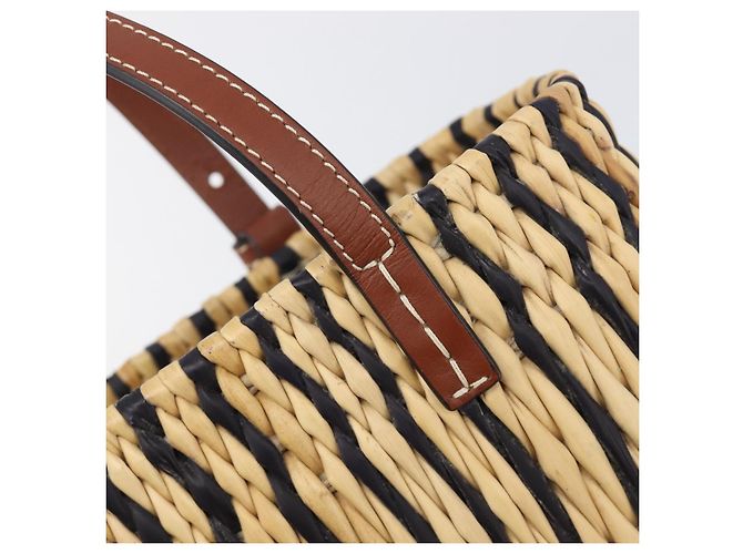 LOEWE Tote Bag Raffia Beige Silver Auth 206724M Silvery - view 21