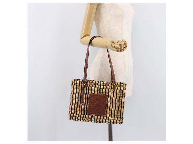 LOEWE Tote Bag Raffia Beige Silver Auth 206724M Silvery - view 24
