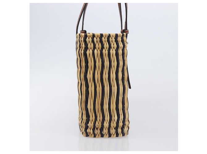 LOEWE Tote Bag Raffia Beige Silver Auth 206724M Silvery - view 4