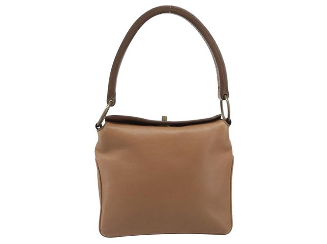 Bolso de mano Miu Miu de cuero marrón y dorado Auth 206871A Castaño - vista 13