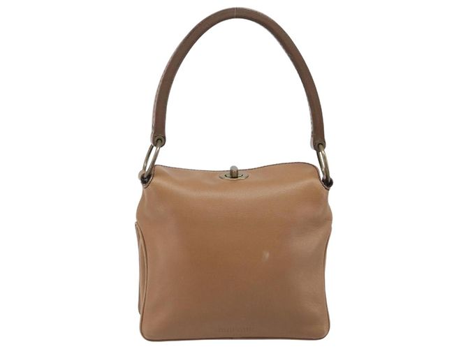 Bolso de mano Miu Miu de cuero marrón y dorado Auth 206871A Castaño - vista 2