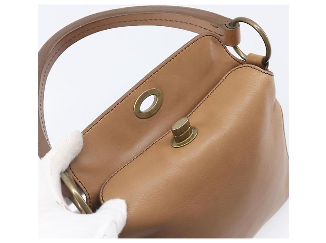 Bolso de mano Miu Miu de cuero marrón y dorado Auth 206871A Castaño - vista 23