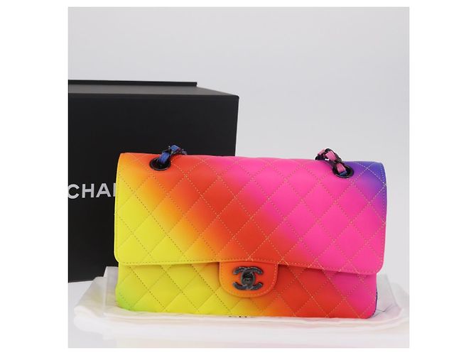 Bolsa de ombro CHANEL Chain Matelasse 25 em couro de bezerro Rainbow CC Auth 167787SM - vista 12