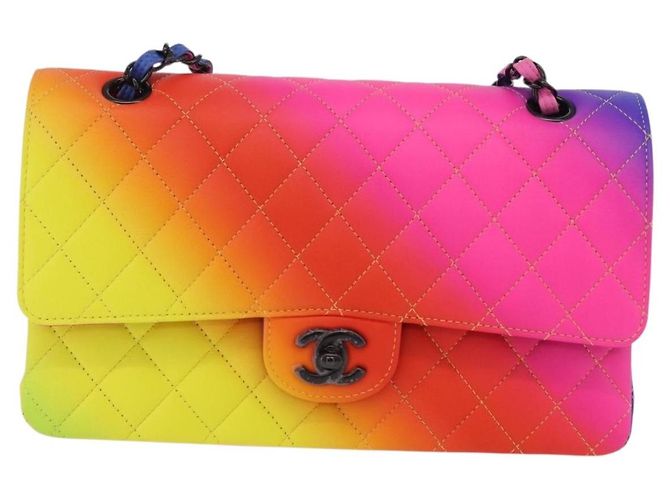 Bolsa de ombro CHANEL Chain Matelasse 25 em couro de bezerro Rainbow CC Auth 167787SM - vista 13