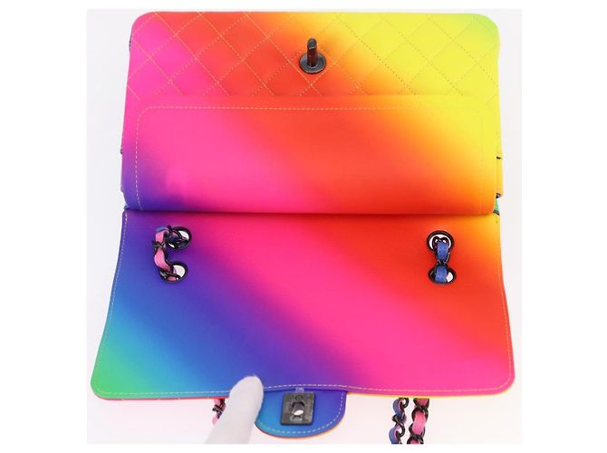 Bolsa de ombro CHANEL Chain Matelasse 25 em couro de bezerro Rainbow CC Auth 167787SM - vista 19
