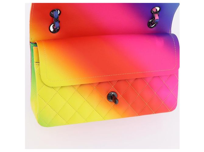 Bolsa de ombro CHANEL Chain Matelasse 25 em couro de bezerro Rainbow CC Auth 167787SM - vista 21