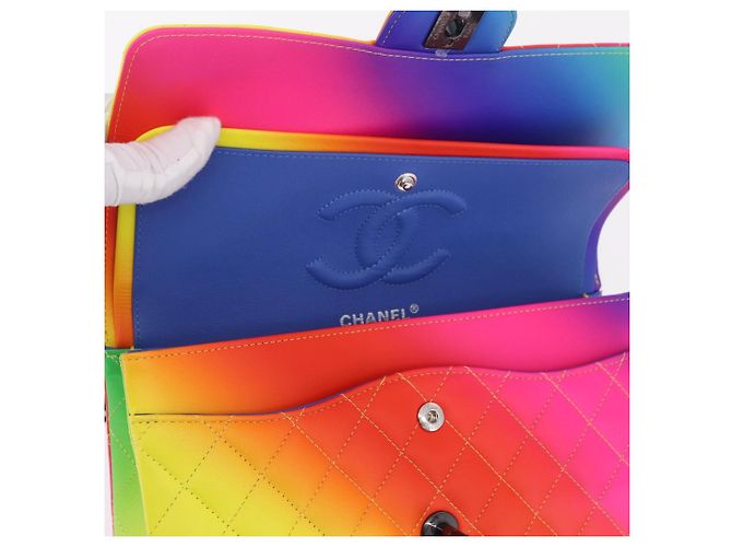 Bolsa de ombro CHANEL Chain Matelasse 25 em couro de bezerro Rainbow CC Auth 167787SM - vista 9