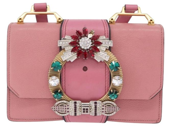 Bolsa de Ombro Miu Miu em Couro Rosa Dourado Auth 206867A - vista 13