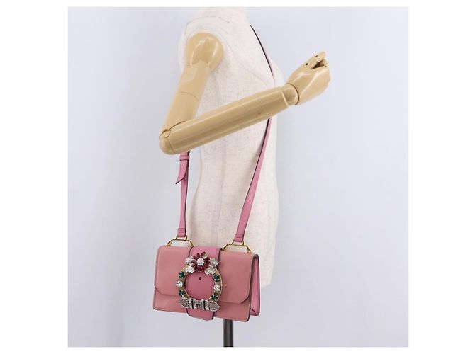 Bolsa de Ombro Miu Miu em Couro Rosa Dourado Auth 206867A - vista 27