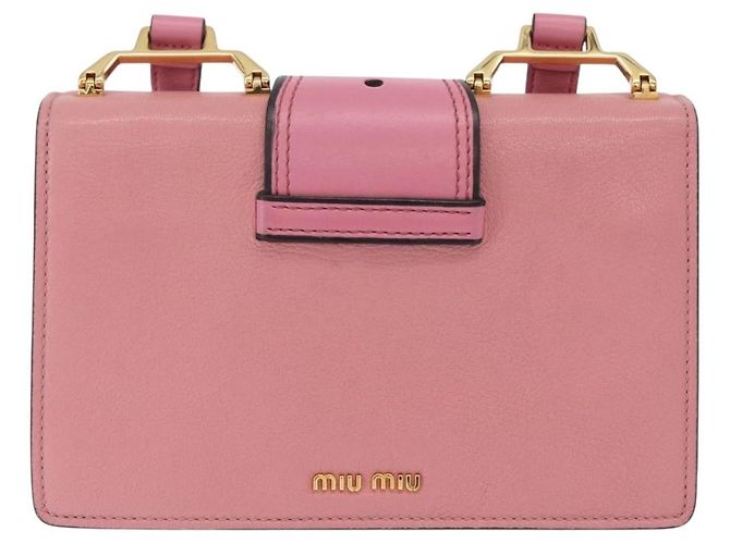 Bolsa de Ombro Miu Miu em Couro Rosa Dourado Auth 206867A - vista 3
