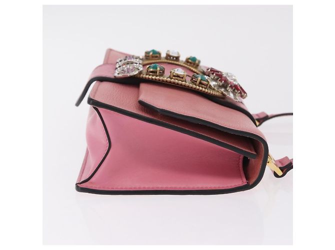 Bolsa de Ombro Miu Miu em Couro Rosa Dourado Auth 206867A - vista 4