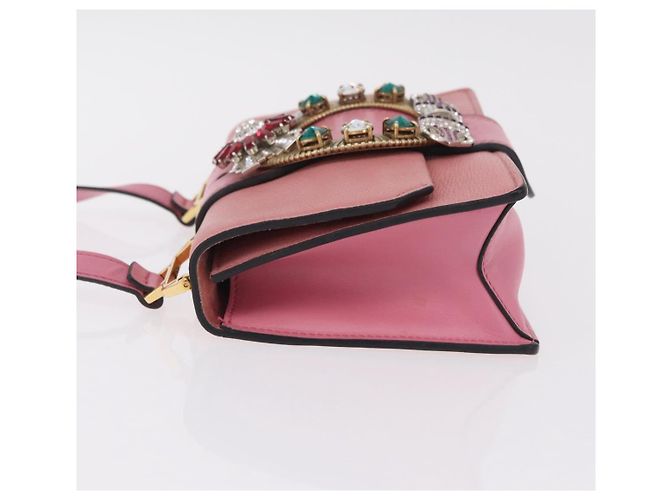 Bolsa de Ombro Miu Miu em Couro Rosa Dourado Auth 206867A - vista 5