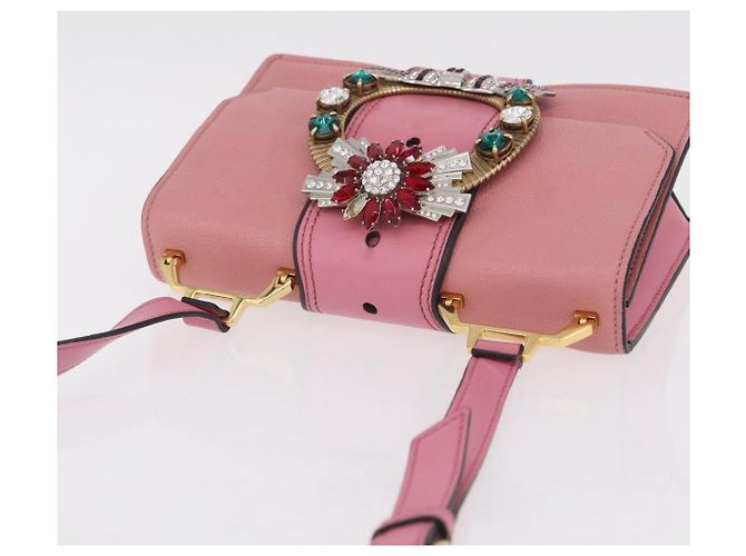 Bolsa de Ombro Miu Miu em Couro Rosa Dourado Auth 206867A - vista 7