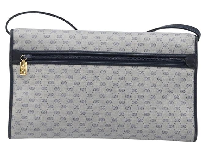 GUCCI Micro GG Canvas Schultertasche PVC Navy Gold Auth 206027 - Ansicht 2
