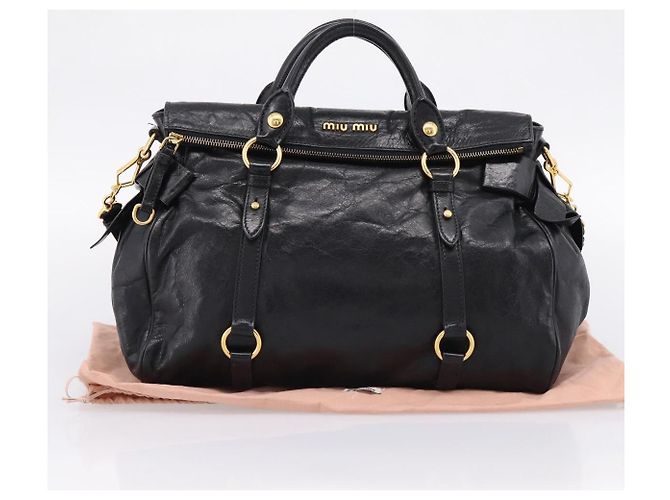 Borsa a Mano Miu Miu Vitellolux 2way Black Gold Auth 207617SAM Nero D'oro - vista 12