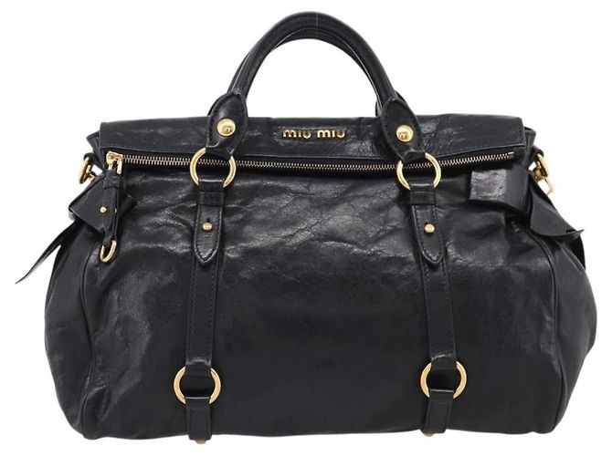 Borsa a Mano Miu Miu Vitellolux 2way Black Gold Auth 207617SAM Nero D'oro - vista 13